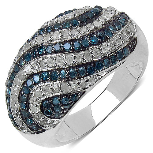 1.34 Carat Genuine Blue Diamond & White Diamond .925 Sterling Silver Ring on sale at MyriadMart