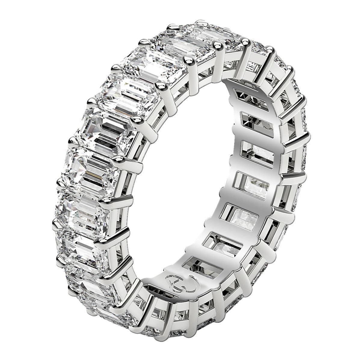 Emerald Cut Lab Grown Diamond Eternity Ring in 14k White Gold 4 cttw FG/VS2 on sale at MyriadMart
