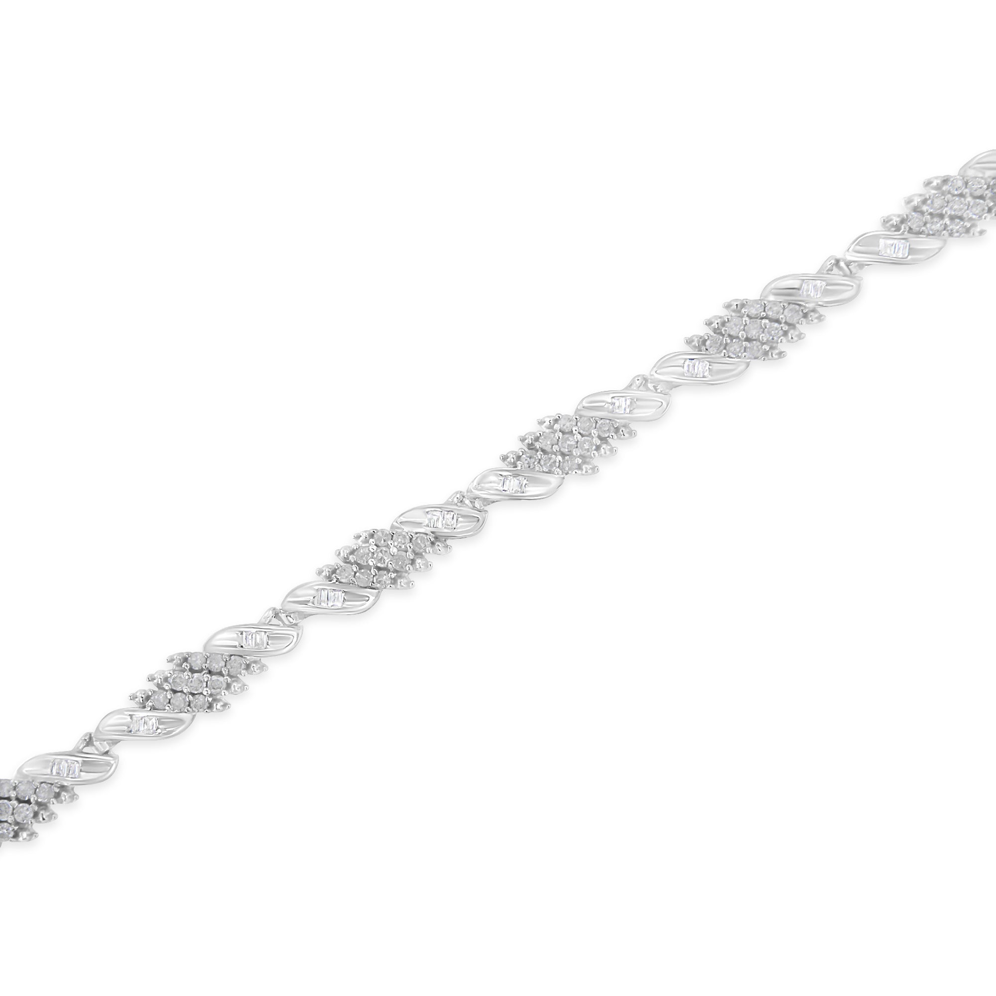 .925 Sterling Silver 1-1/2 Cttw Round and Baguette Cut Diamond Wave Link Bracelet I-J Color, I2-I3 Clarity - 7" on sale at MyriadMart