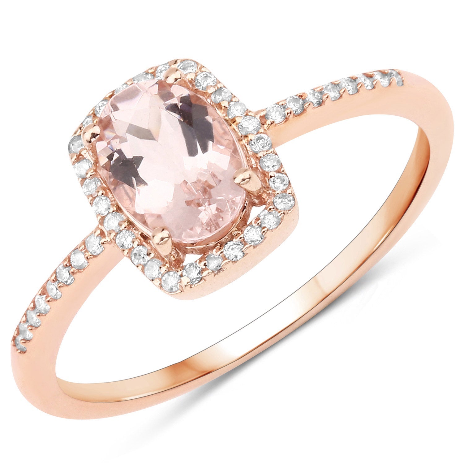 0.82 Carat Genuine Morganite and White Diamond 14K Rose Gold Ring on sale at MyriadMart