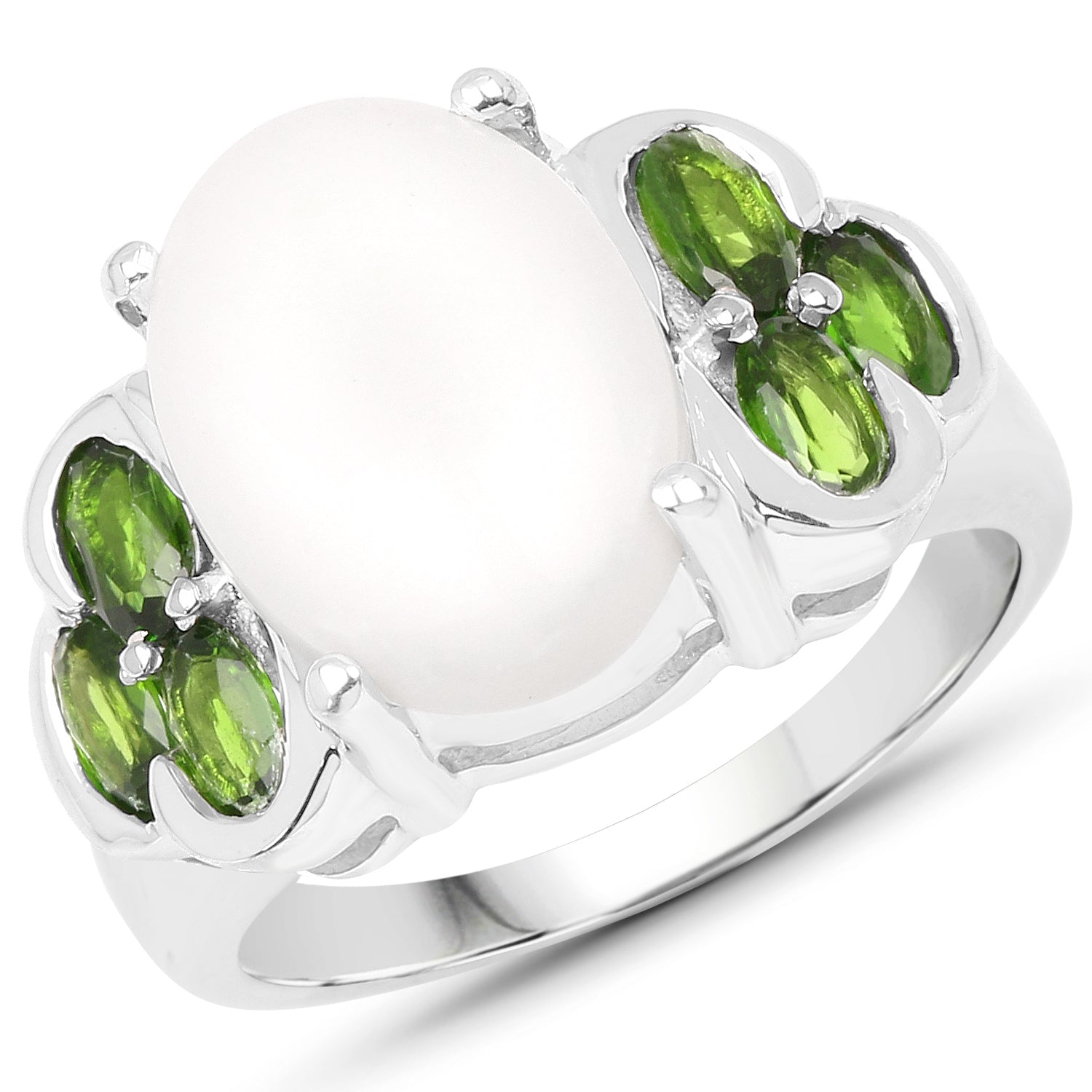 4.52 Carat Genuine Opal and Chrome Diopside .925 Sterling Silver Ring on sale at MyriadMart