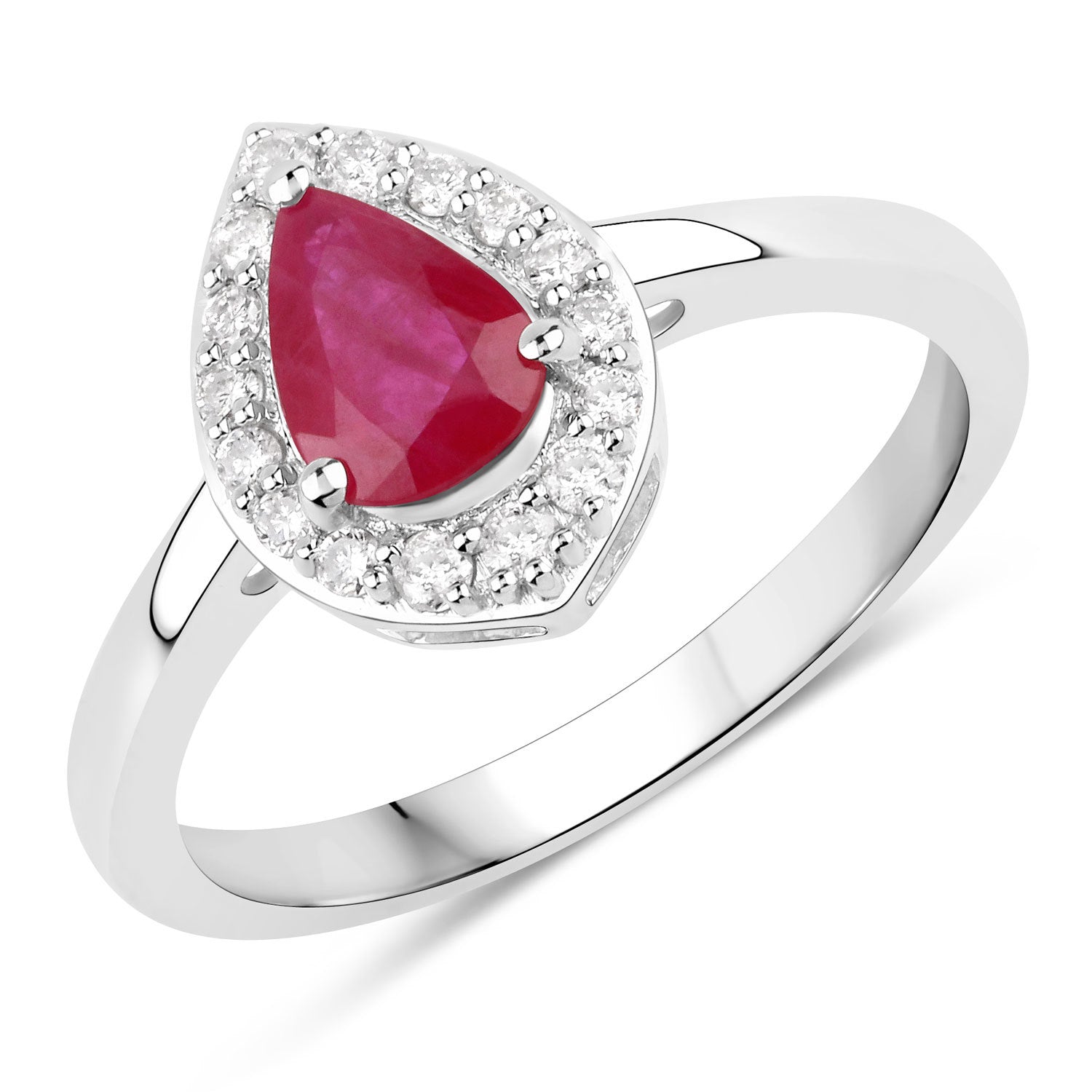 0.92 Carat Genuine Ruby and White Diamond 14K White Gold Ring on sale at MyriadMart