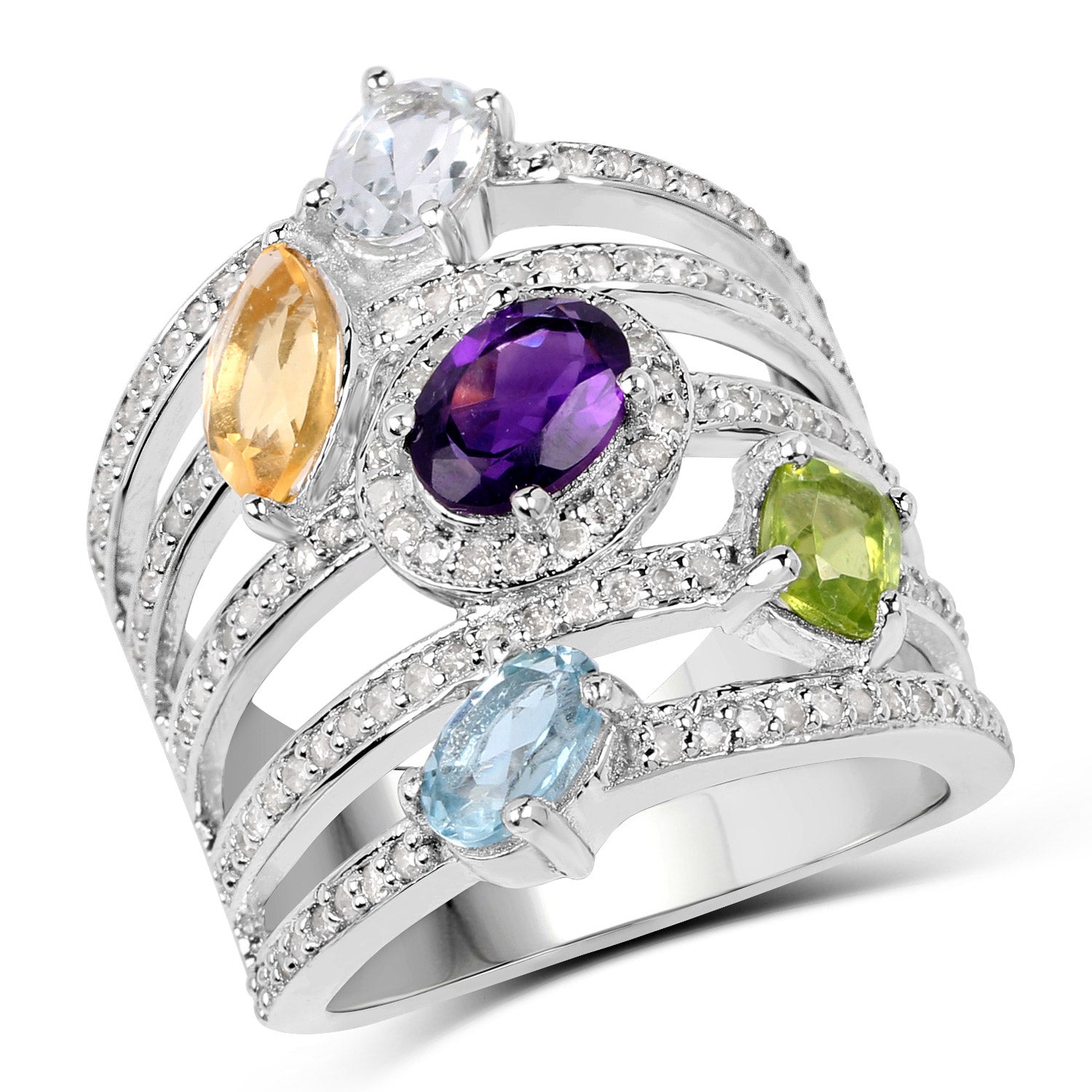 3.66 Carat Genuine Multi Stones .925 Sterling Silver Ring on sale at MyriadMart