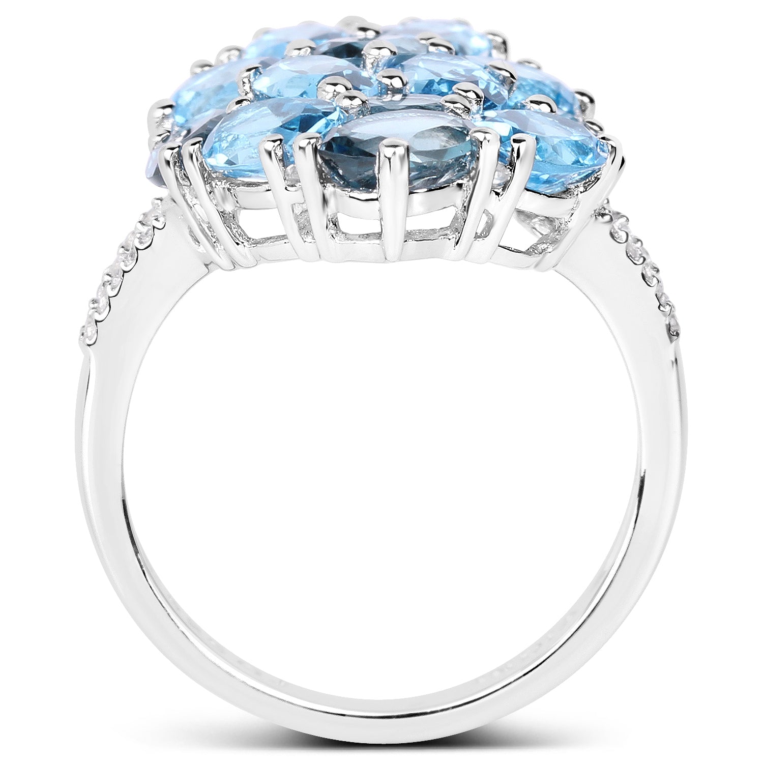 6.69 Carat Genuine Swiss Blue Topaz, London Blue Topaz and White Zircon .925 Sterling Silver Ring on sale at MyriadMart