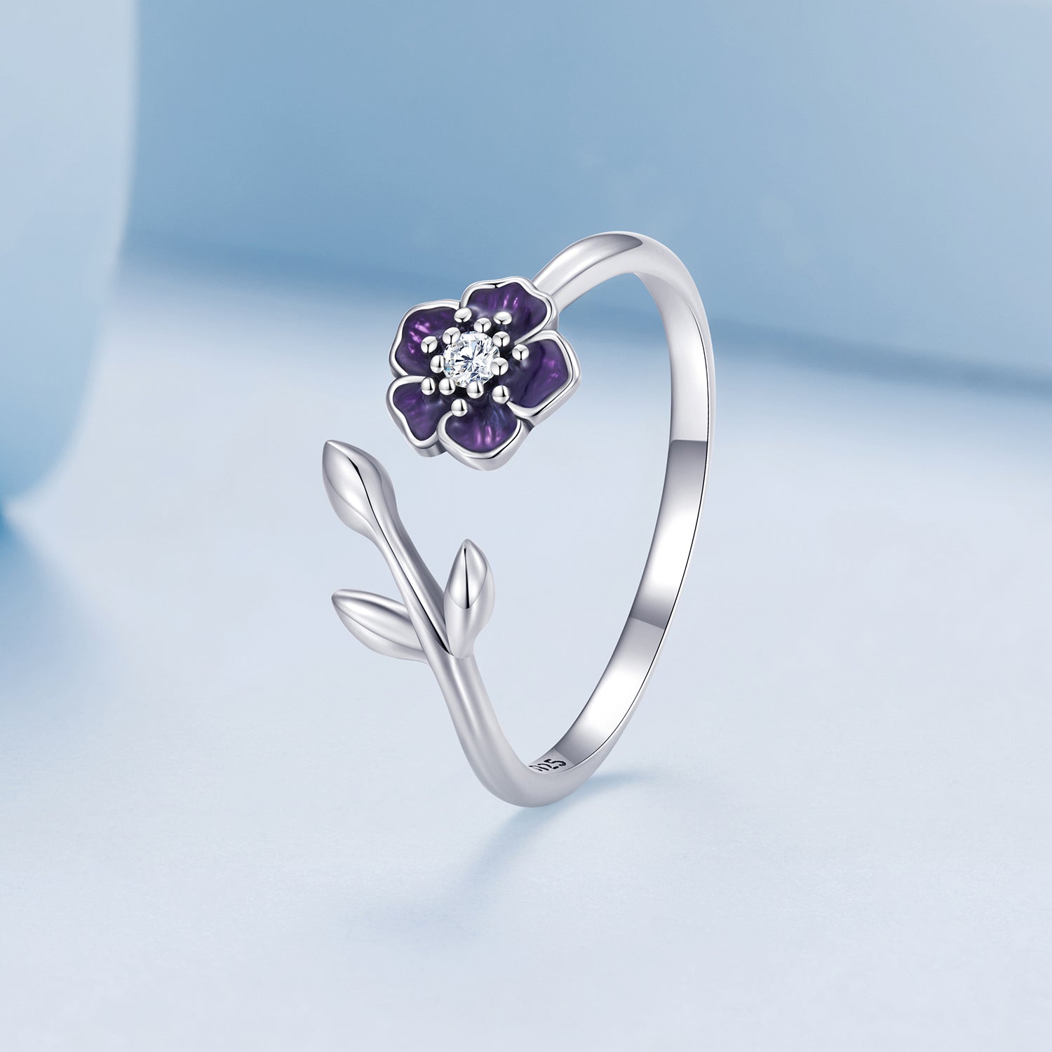 925 Sterling Silver Oxidized Flower Design Ring with Pavé Setting CZ on sale at MyriadMart