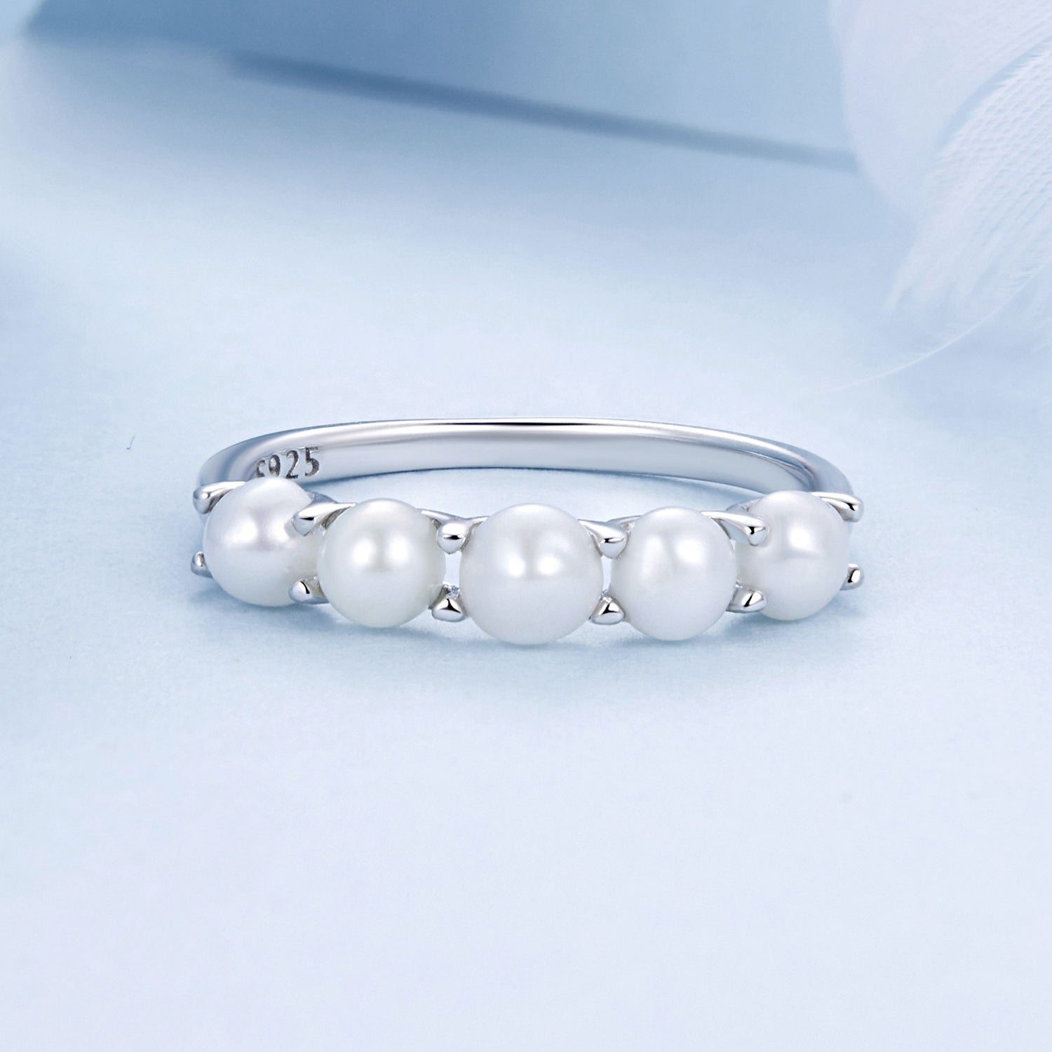 925 Sterling Silver Natural Pearl Platinum Plated Ring Size 6.0 for Women on sale at MyriadMart