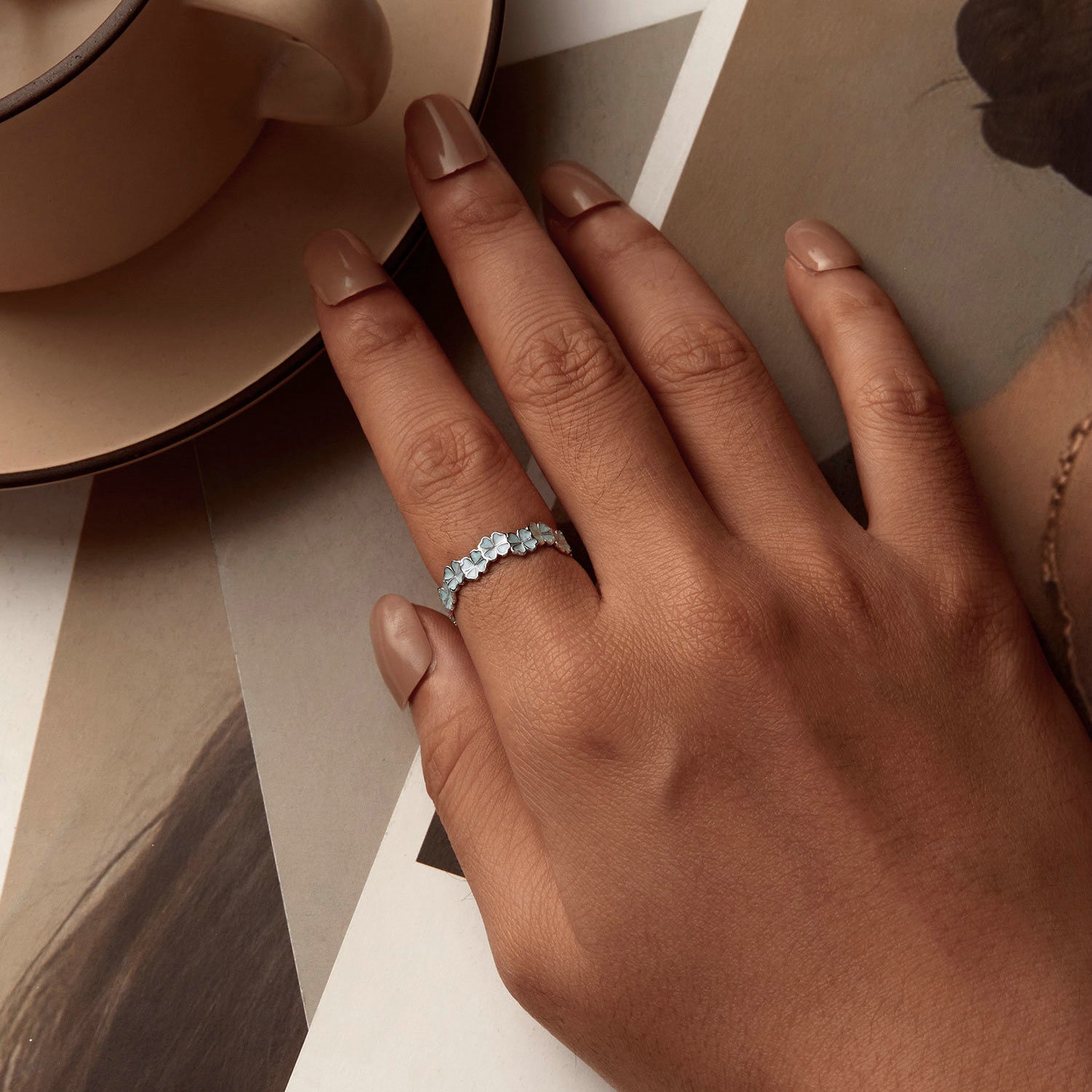 925 Sterling Silver Enamel and Platinum Plated Ring Size 6 for Women on sale at MyriadMart