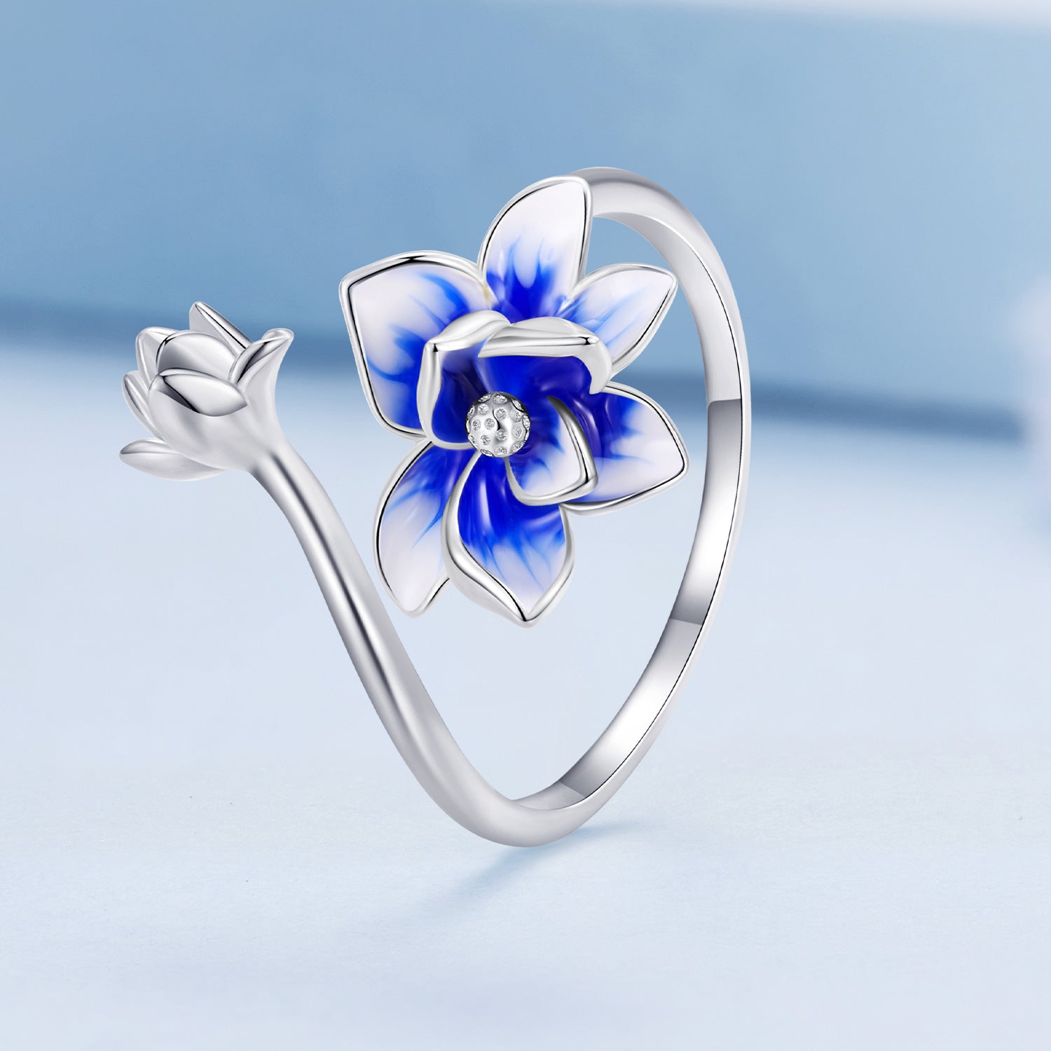 925 Sterling Silver Enamel Flower Ring on sale at MyriadMart
