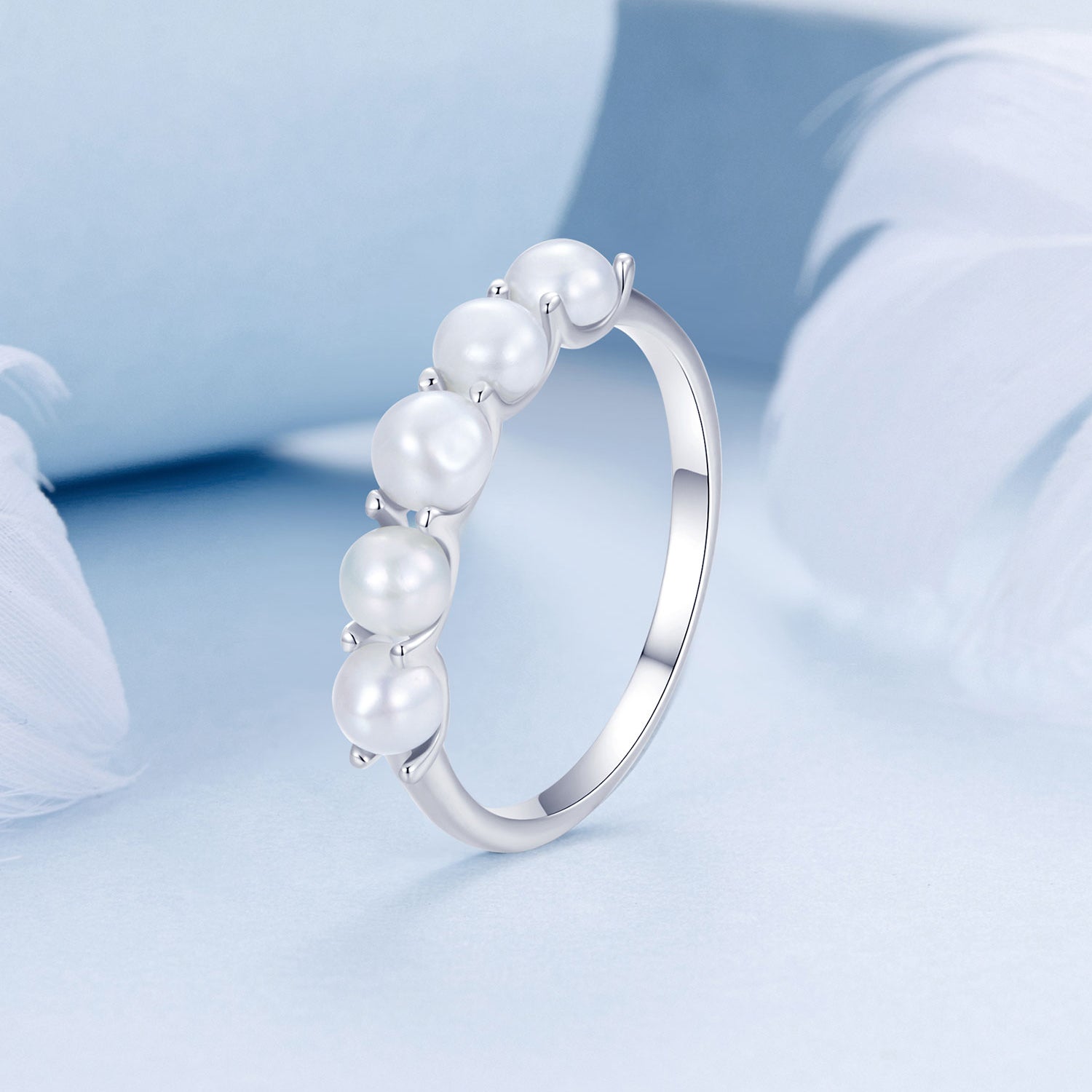 925 Sterling Silver Natural Pearl Platinum Plated Ring Size 6.0 for Women on sale at MyriadMart
