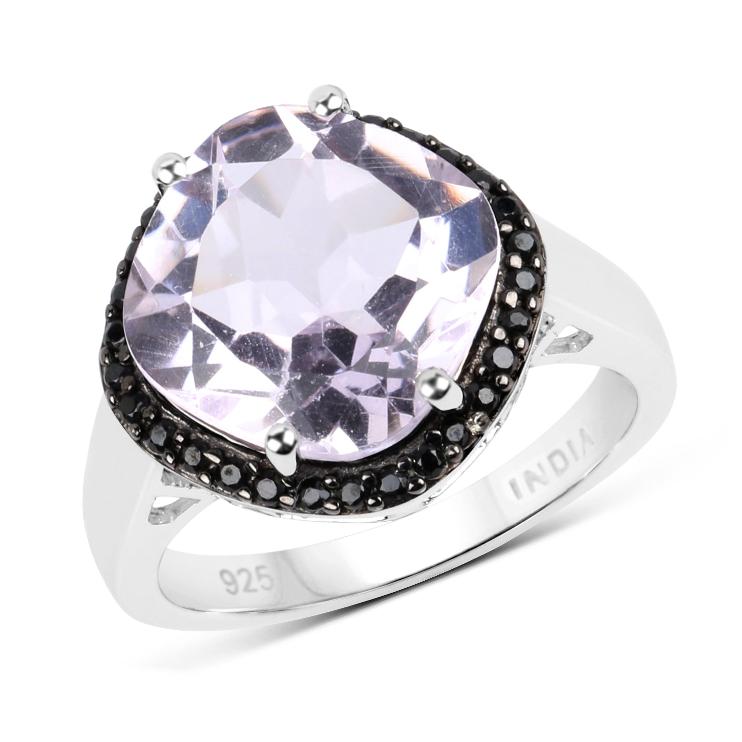 5.50 Carat Genuine Pink Amethyst & Black Spinel .925 Sterling Silver Ring on sale at MyriadMart