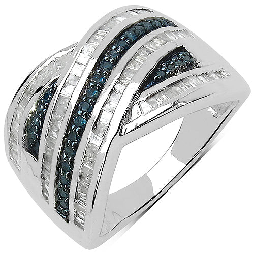 1.02 Carat Genuine Blue Diamond & White Diamond .925 Sterling Silver Ring on sale at MyriadMart