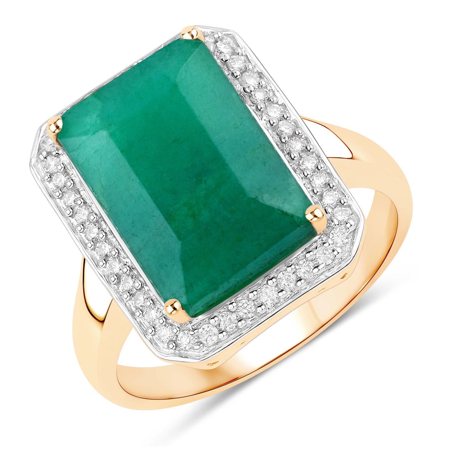 5.71 Carat Dyed Emerald and White Diamond 14K Yellow Gold Ring on sale at MyriadMart