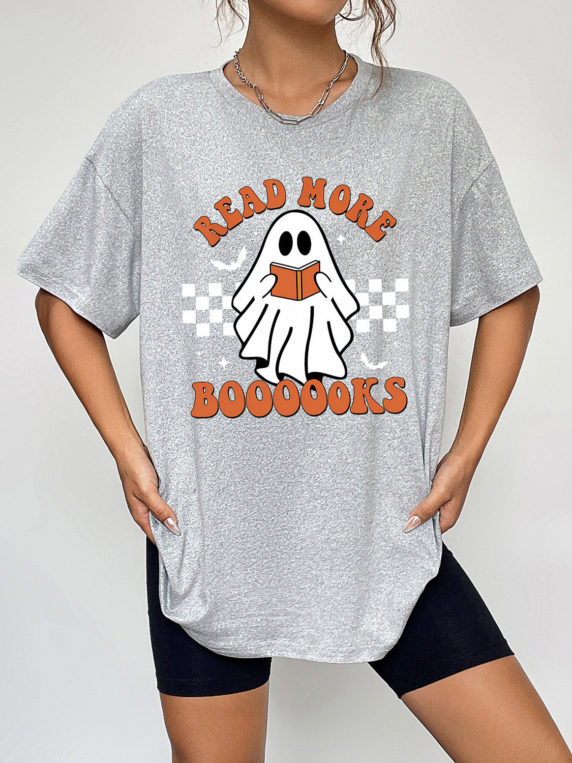 Round Neck Short Sleeve Ghost Graphic T-Shirt - MyriadMart