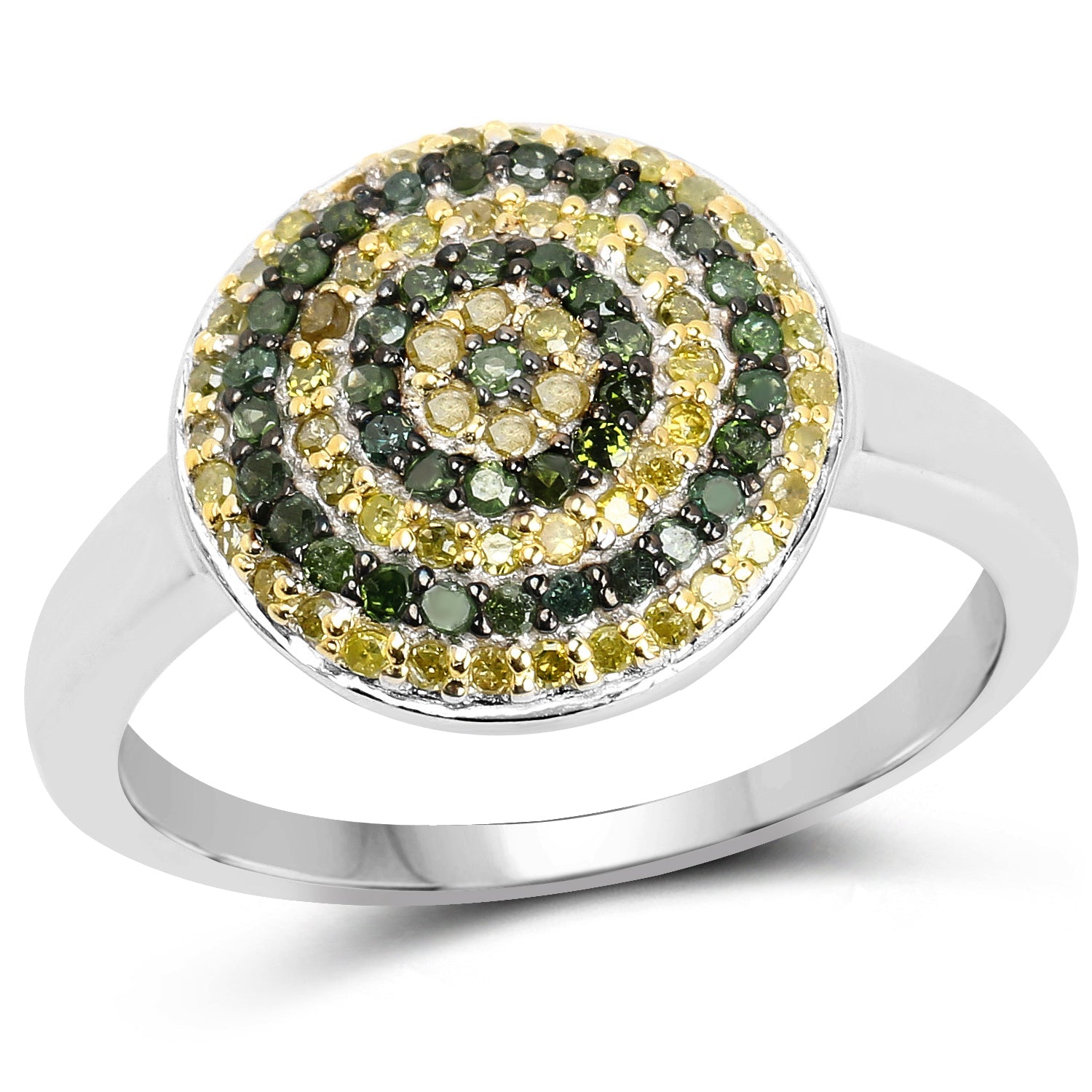 0.39 Carat Genuine Green Diamond and Yellow Diamond .925 Sterling Silver Ring on sale at MyriadMart
