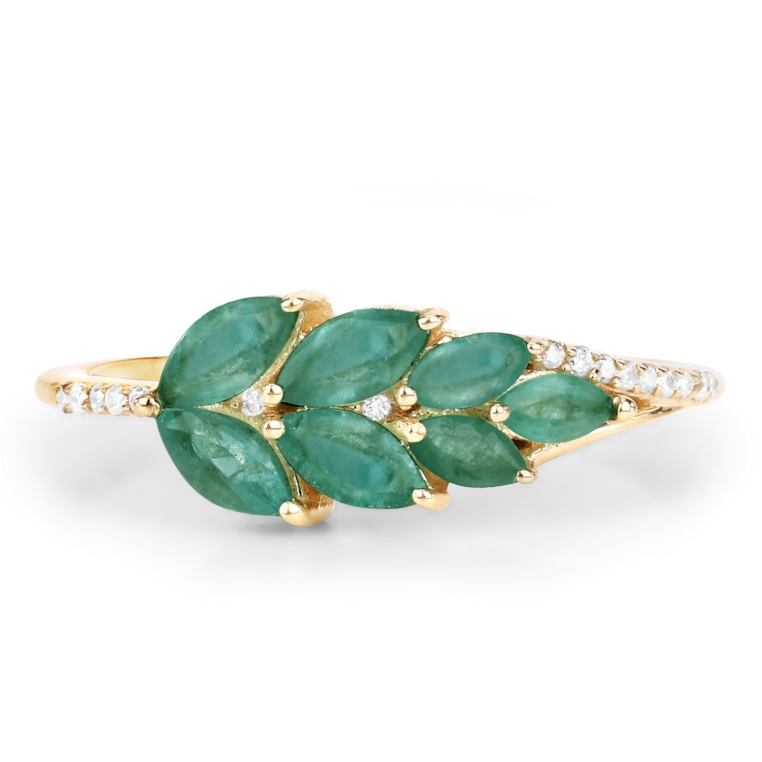 0.68 Carat Genuine Zambian Emerald and White Diamond 14K Yellow Gold Ring on sale at MyriadMart