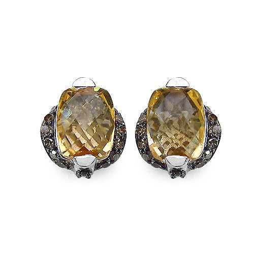3.14 Carat Genuine Citrine & Black Diamond .925 Sterling Silver Earrings on sale at MyriadMart