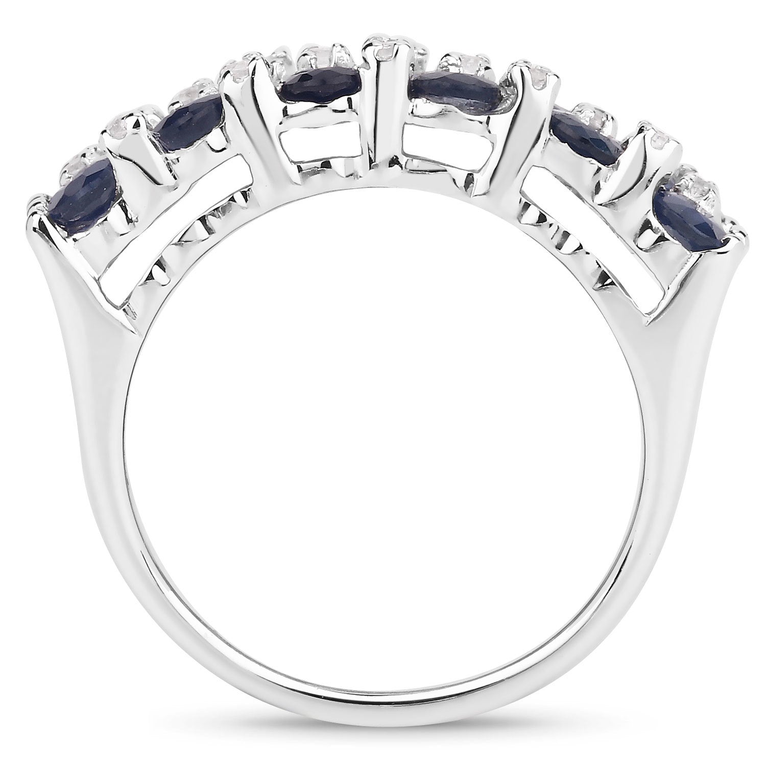 3.66 Carat Genuine Blue Sapphire and White Topaz .925 Sterling Silver Ring on sale at MyriadMart