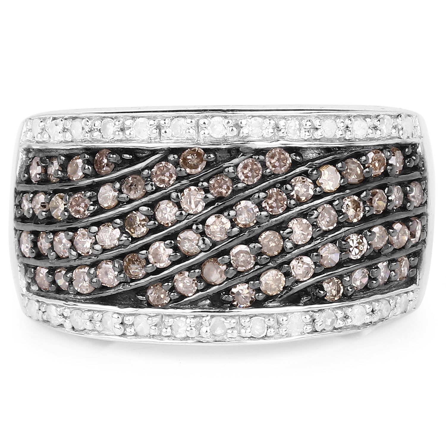 0.87 Carat Genuine Champagne Diamond and White Diamond .925 Sterling Silver Ring on sale at MyriadMart