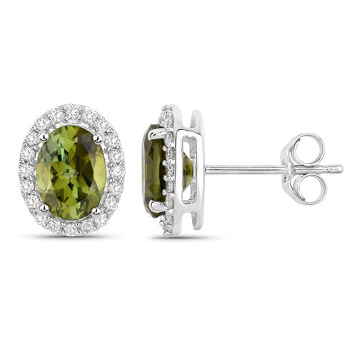 1.92 Carat Genuine Green Tourmaline and White Diamond 14K White Gold Earrings on sale at MyriadMart