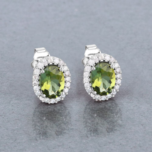 1.92 Carat Genuine Green Tourmaline and White Diamond 14K White Gold Earrings on sale at MyriadMart