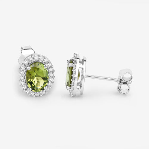 1.92 Carat Genuine Green Tourmaline and White Diamond 14K White Gold Earrings on sale at MyriadMart