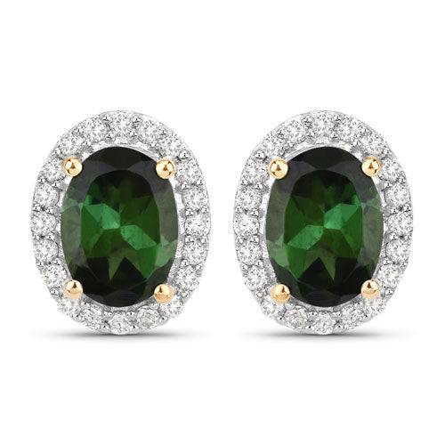 1.92 Carat Genuine Green Tourmaline and White Diamond 14K Yellow Gold Earrings on sale at MyriadMart