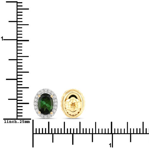 1.92 Carat Genuine Green Tourmaline and White Diamond 14K Yellow Gold Earrings on sale at MyriadMart