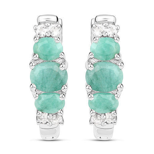 1.30 Carat Genuine Emerald and White Topaz .925 Sterling Silver Earrings on sale at MyriadMart