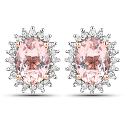 1.61 Carat Genuine Morganite and White Diamond 14K Rose Gold Earrings on sale at MyriadMart