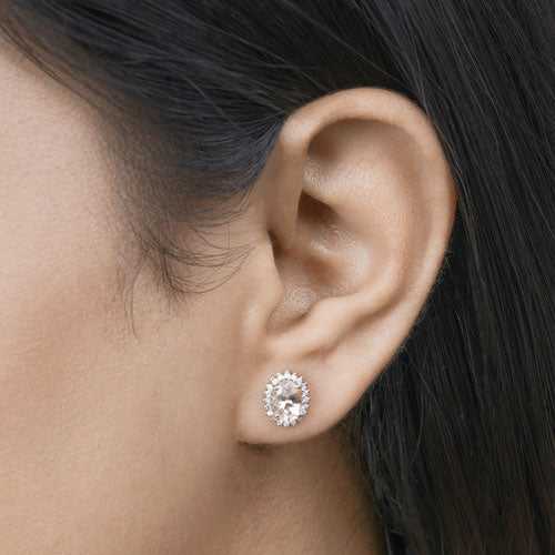1.61 Carat Genuine Morganite and White Diamond 14K Rose Gold Earrings on sale at MyriadMart