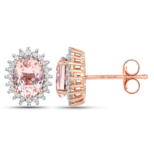 1.61 Carat Genuine Morganite and White Diamond 14K Rose Gold Earrings on sale at MyriadMart