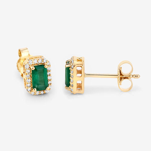 0.91 Carat Genuine Zambian Emerald and White Diamond 14K Yellow Gold Earrings on sale at MyriadMart