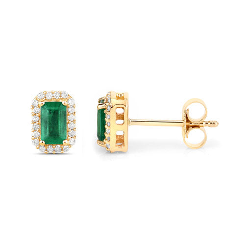 0.91 Carat Genuine Zambian Emerald and White Diamond 14K Yellow Gold Earrings on sale at MyriadMart