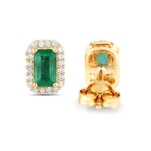 0.91 Carat Genuine Zambian Emerald and White Diamond 14K Yellow Gold Earrings on sale at MyriadMart