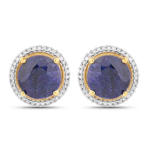 5.20 Carat Dyed Sapphire and White Diamond .925 Sterling Silver Earrings on sale at MyriadMart