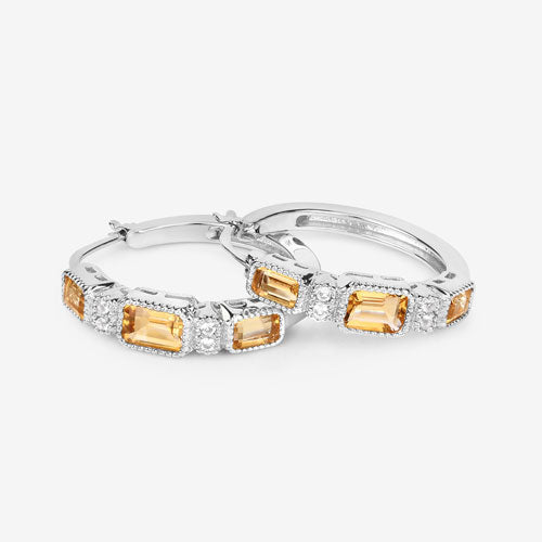 2.88 Carat Genuine Citrine and White Topaz .925 Sterling Silver Earrings on sale at MyriadMart