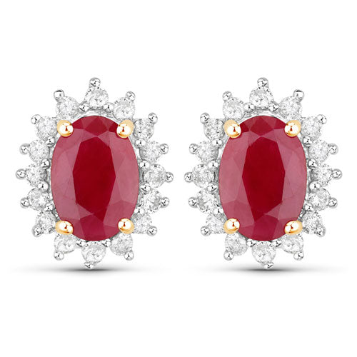 2.02 Carat Genuine Ruby and White Diamond 14K Yellow Gold Earrings on sale at MyriadMart