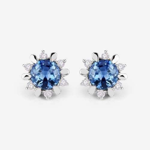 1.87 Carat Genuine Blue Sapphire and White Diamond 14K White Gold Earrings on sale at MyriadMart