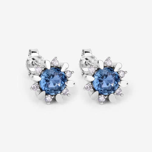 1.87 Carat Genuine Blue Sapphire and White Diamond 14K White Gold Earrings on sale at MyriadMart