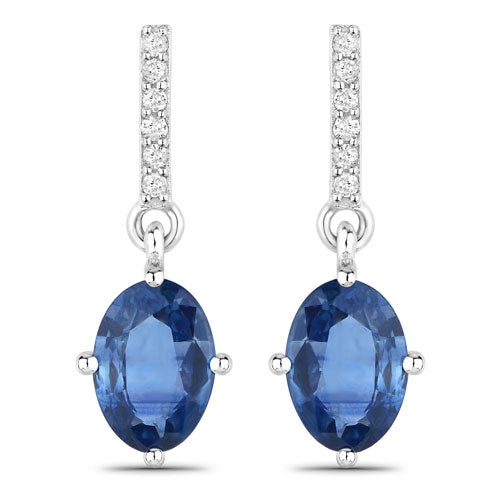 1.95 Carat Genuine Blue Sapphire and White Diamond 14K White Gold Earrings on sale at MyriadMart