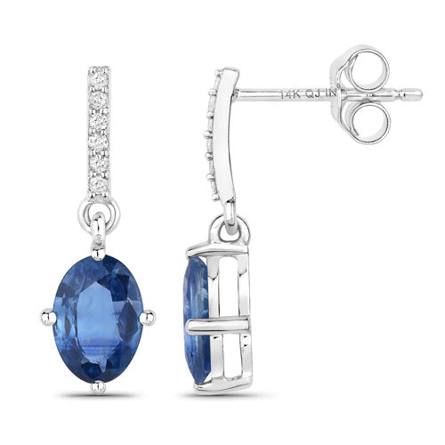 1.95 Carat Genuine Blue Sapphire and White Diamond 14K White Gold Earrings on sale at MyriadMart