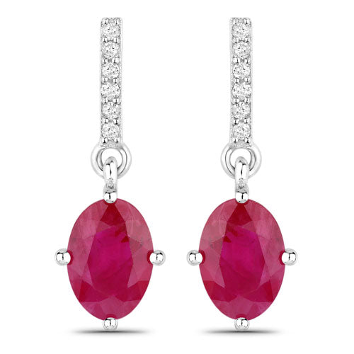 1.75 Carat Genuine Ruby and White Diamond 14K White Gold Earrings on sale at MyriadMart