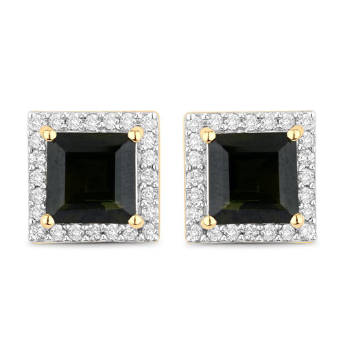 1.55 Carat Genuine Green Tourmaline and White Diamond 14K Yellow Gold Earrings on sale at MyriadMart