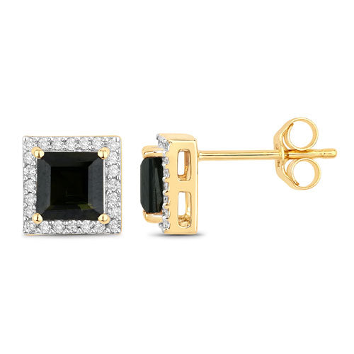 1.55 Carat Genuine Green Tourmaline and White Diamond 14K Yellow Gold Earrings on sale at MyriadMart