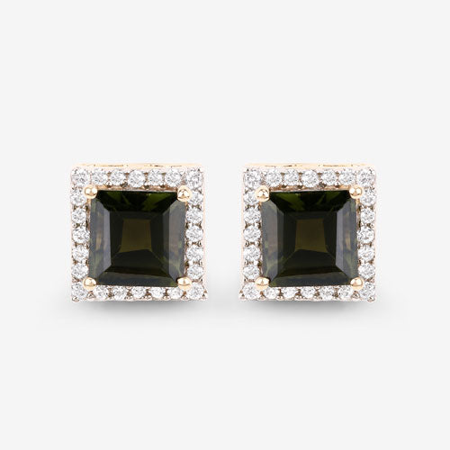 1.55 Carat Genuine Green Tourmaline and White Diamond 14K Yellow Gold Earrings on sale at MyriadMart