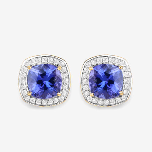 5.98 Carat Genuine Tanzanite and White Diamond 14K Yellow Gold Earrings on sale at MyriadMart