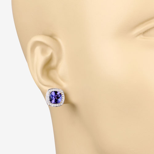 5.98 Carat Genuine Tanzanite and White Diamond 14K Yellow Gold Earrings on sale at MyriadMart