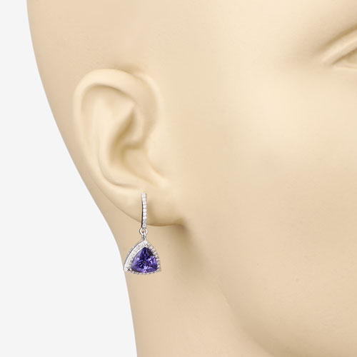 3.86 Carat Genuine Tanzanite and White Diamond 14K White Gold Earrings on sale at MyriadMart