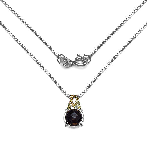 3.16 Carat Genuine Smoky Quartz, Yellow Diamond & White Diamond .925 Sterling Silver Pendant on sale at MyriadMart