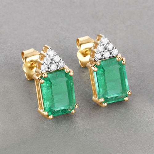 2.87 Carat Genuine Ethiopian Emerald and White Diamond 14K Yellow Gold Earrings on sale at MyriadMart
